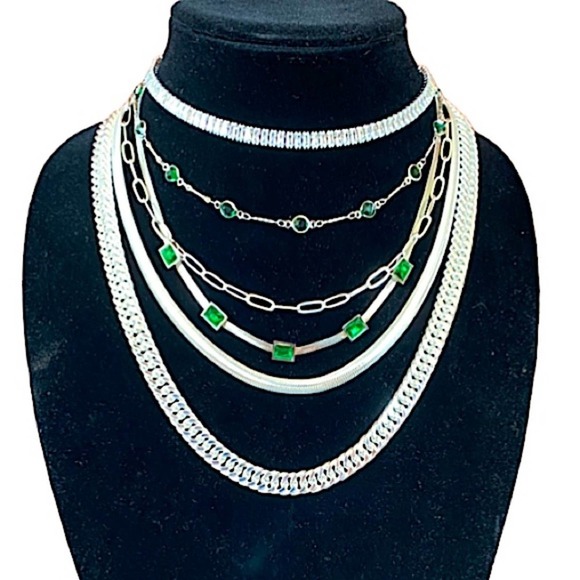 Handmade Diamond Emerald Choker Sterling Silver Multilayer Statement Necklace - Picture 8 of 8